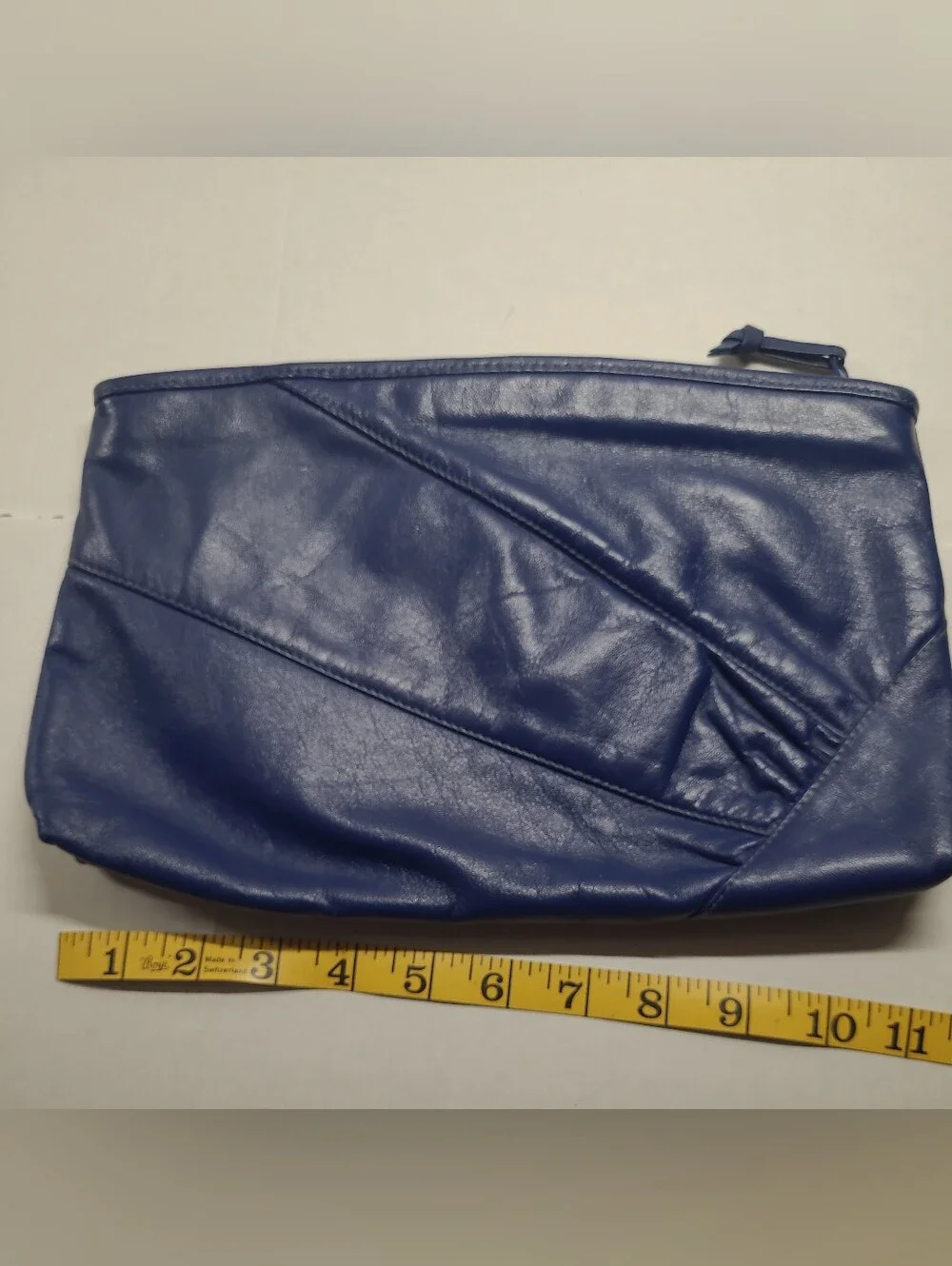 VTG 90's Contessa Dark Royal Blue Leather Clutch, Zippered